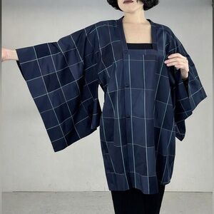 Vintage Silk Minimalist Geometric Michiyuki Kimono Jacket Handmade in Japan